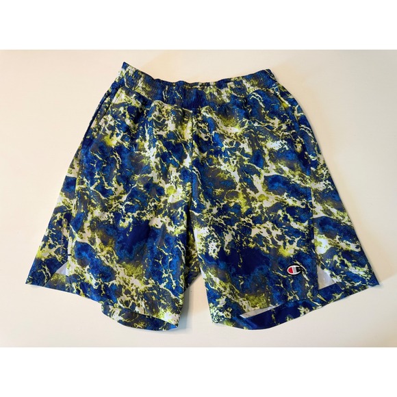 Champion Other - Champion Mens Blue Lime Green Marble Tie Dye Athletic Gym Shorts Size Small